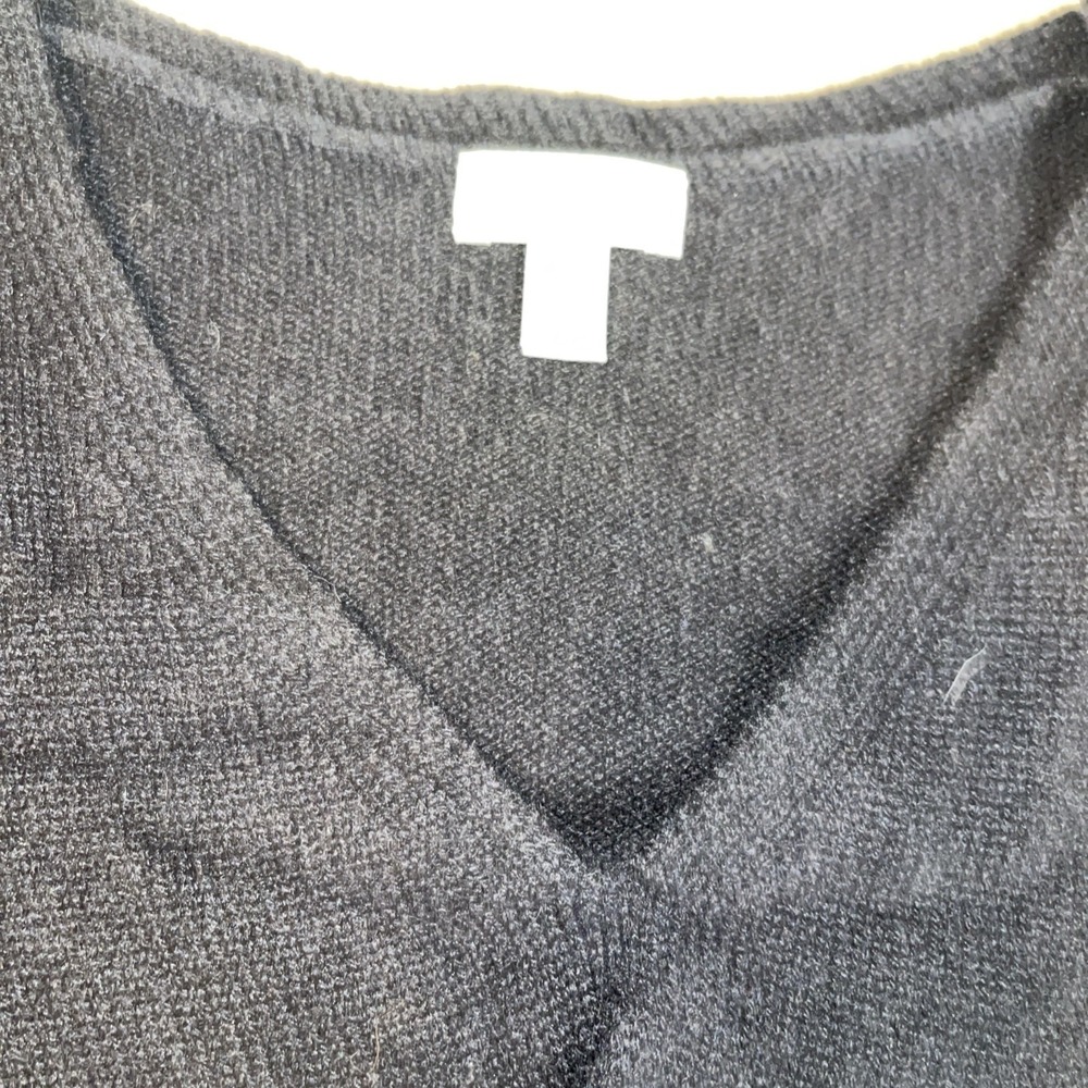 Garnet Hill  Black cashmere‎ Cable Front Detail Preppy V neck sweater Medium - Picture 7 of 10
